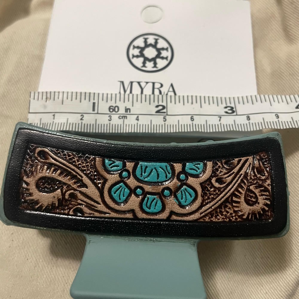 NWT Myra Bag Leather Hand Crafted Tooled Western Design Hair Claw - Picture 5 of 5